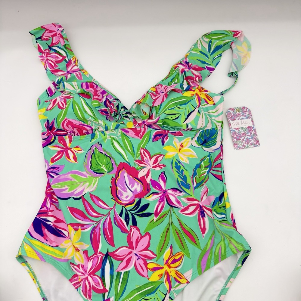 Stella Parker Full piece Swim Suit NWT Ruffled Adjustable Straps XL